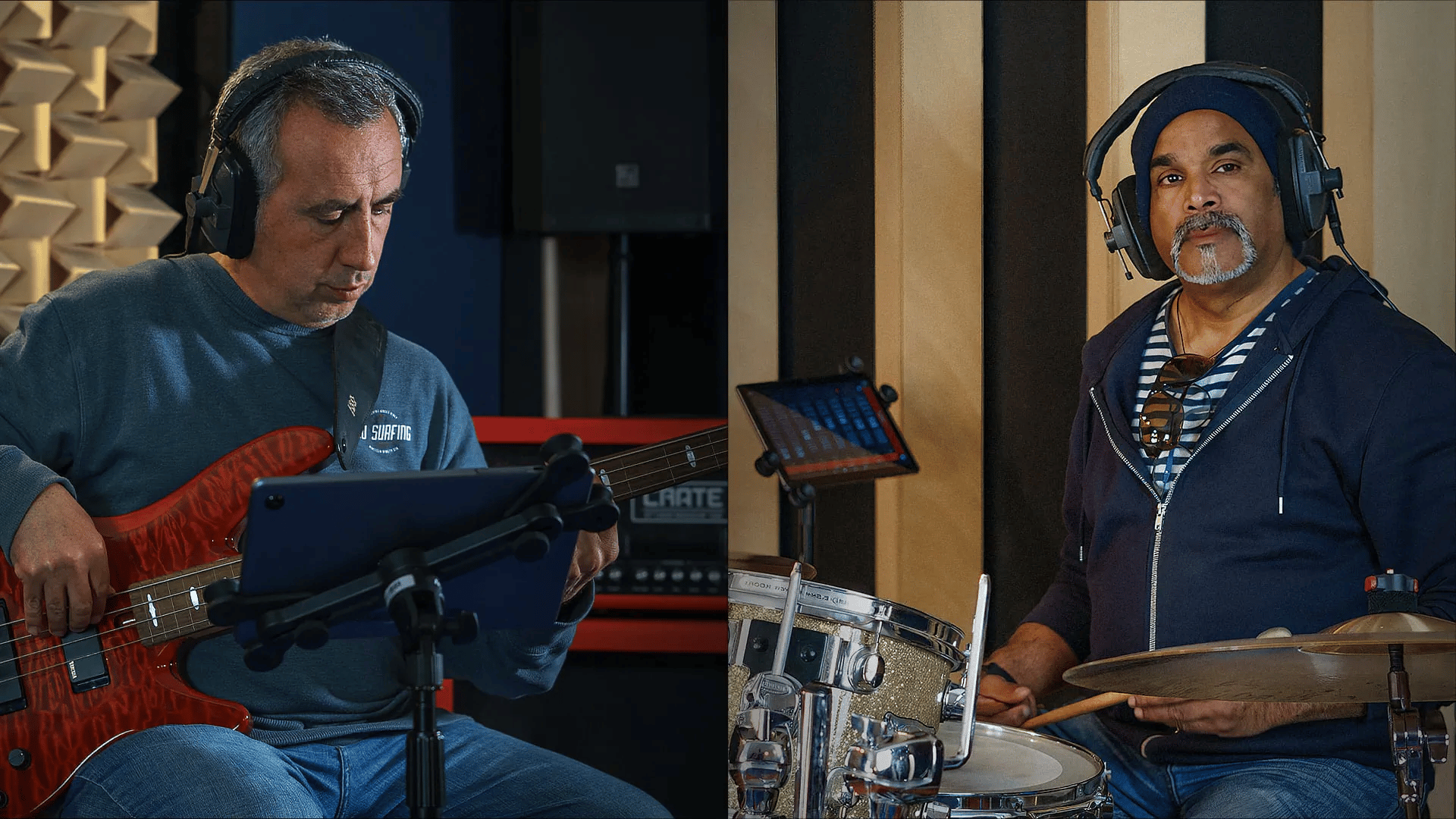 Bass player and drummer performing